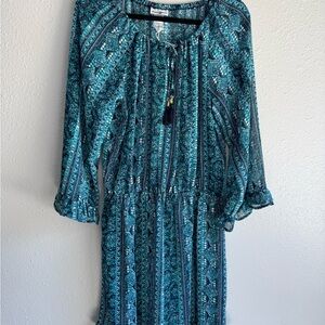 Tommy Bahama Teal and Black Long Sleeve Dress